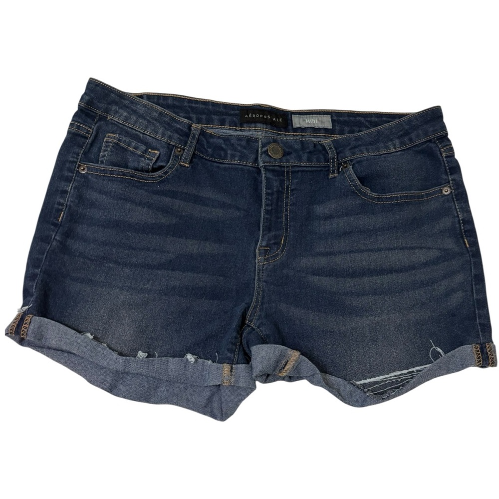 Aeropostale Dark Wash Rolled-Hem Denim Midi Shorts size 14